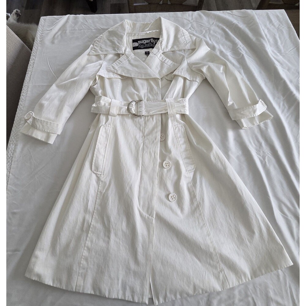 Sugarfly Women’s Lined Trench Coat, Pure White, Size M, NWT (0115)